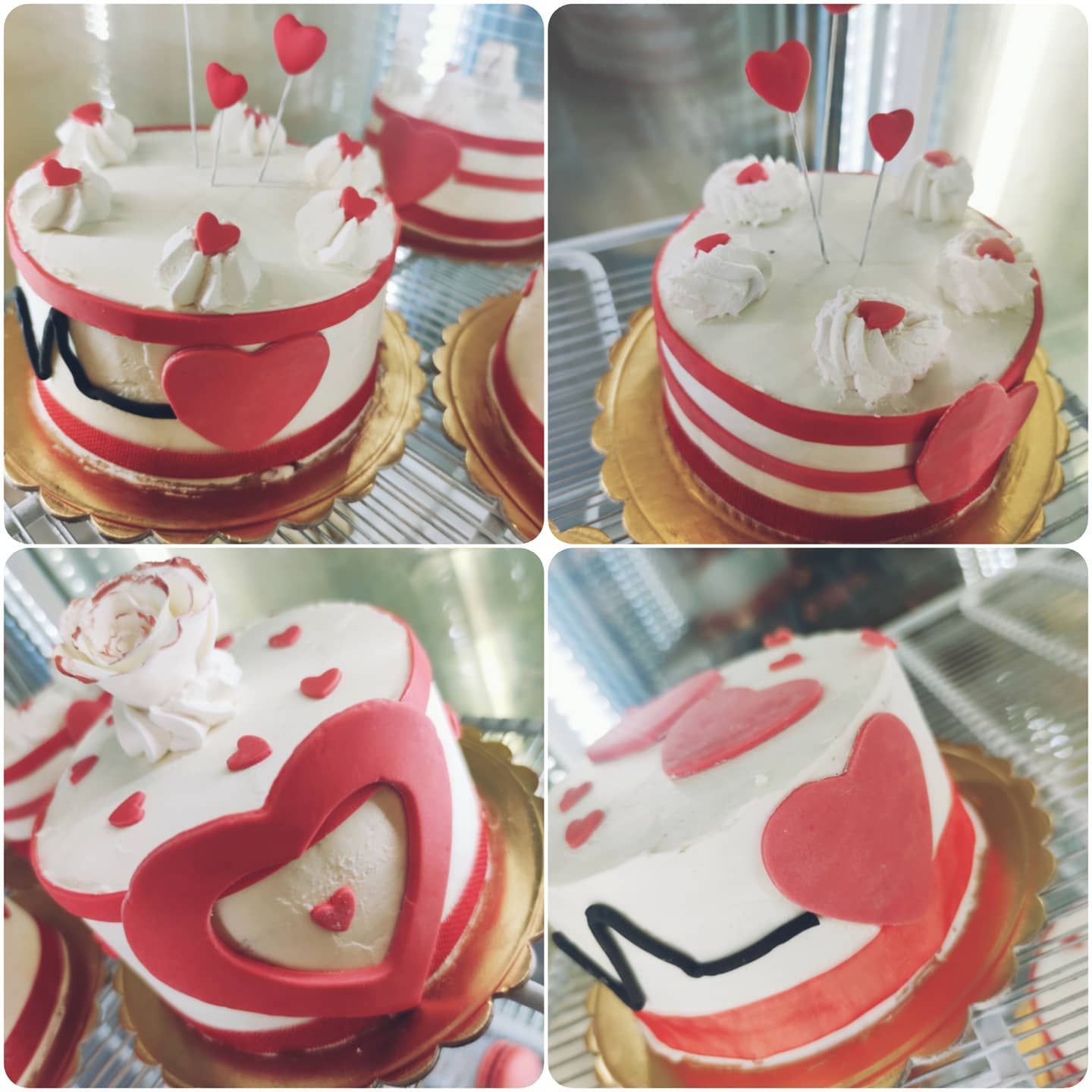 Torte a forma di cuore decorate di rosso e bianco, per San Valentino